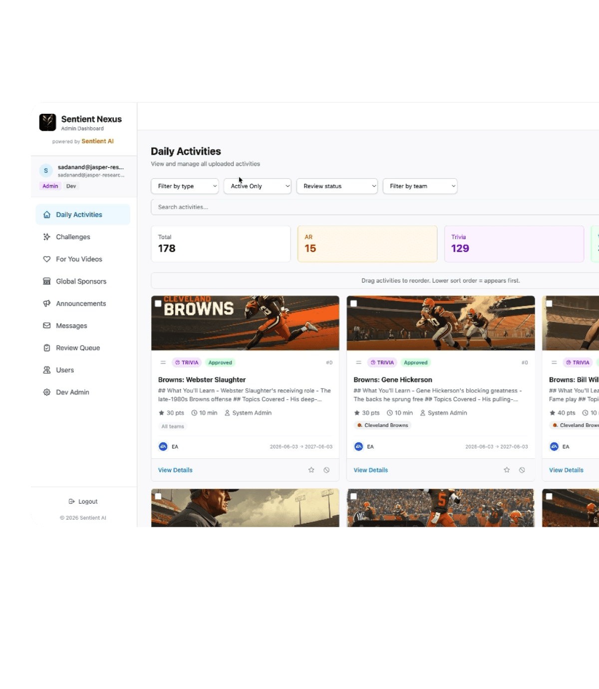 Sentient Pulse admin dashboard